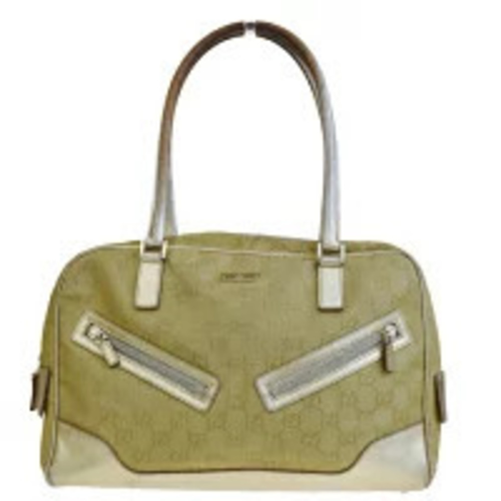 Gucci GG Canvas Bowling Satchel dual front zip gold metallic leather